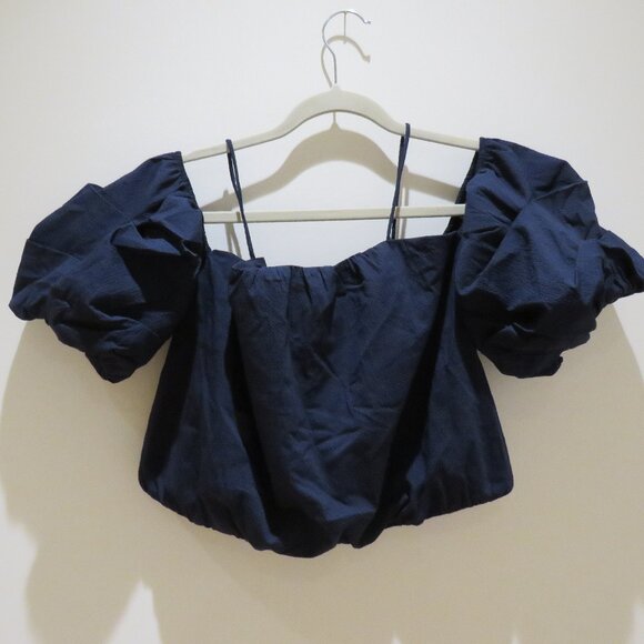 LOVE BONITO Cropped Puff Sleeve Top in Navy Feminine Academia - Size US 4 NWT - Picture 2 of 11